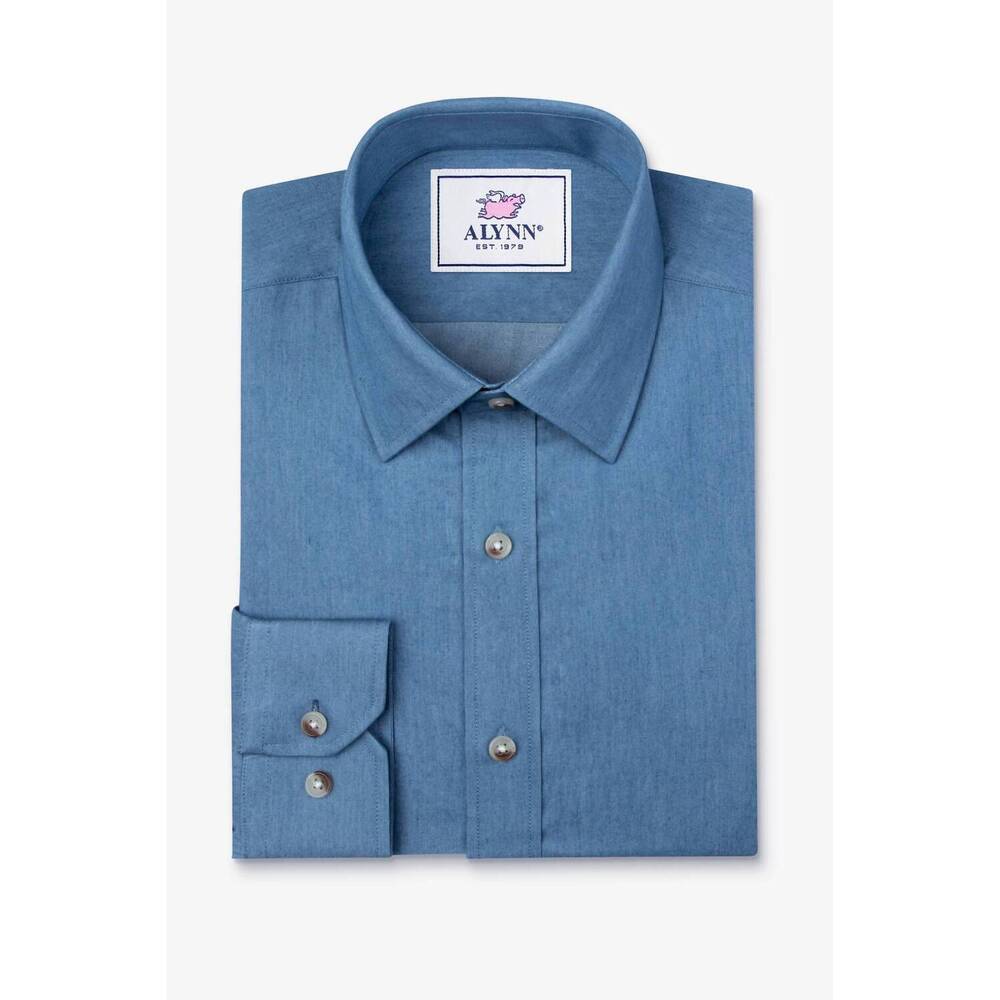 NEW ALYNN men's liam denim untuckable slim fit dress shirt in blue